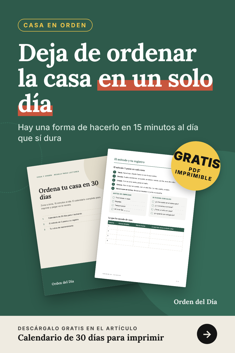 Deja de ordenar la casa en un solo día: plan de 30 días con calendario gratis